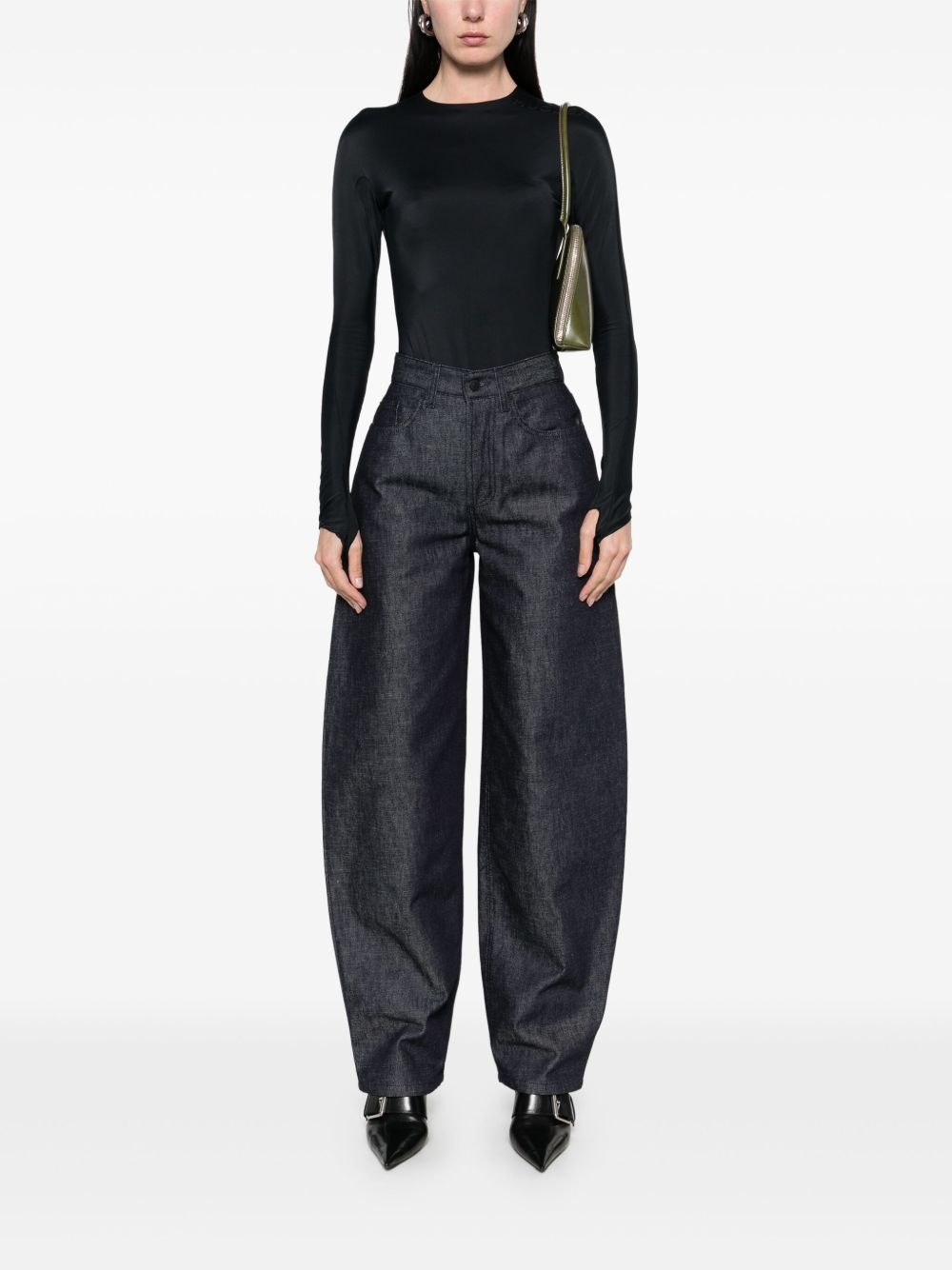 lace-up wide leg jeans - 2