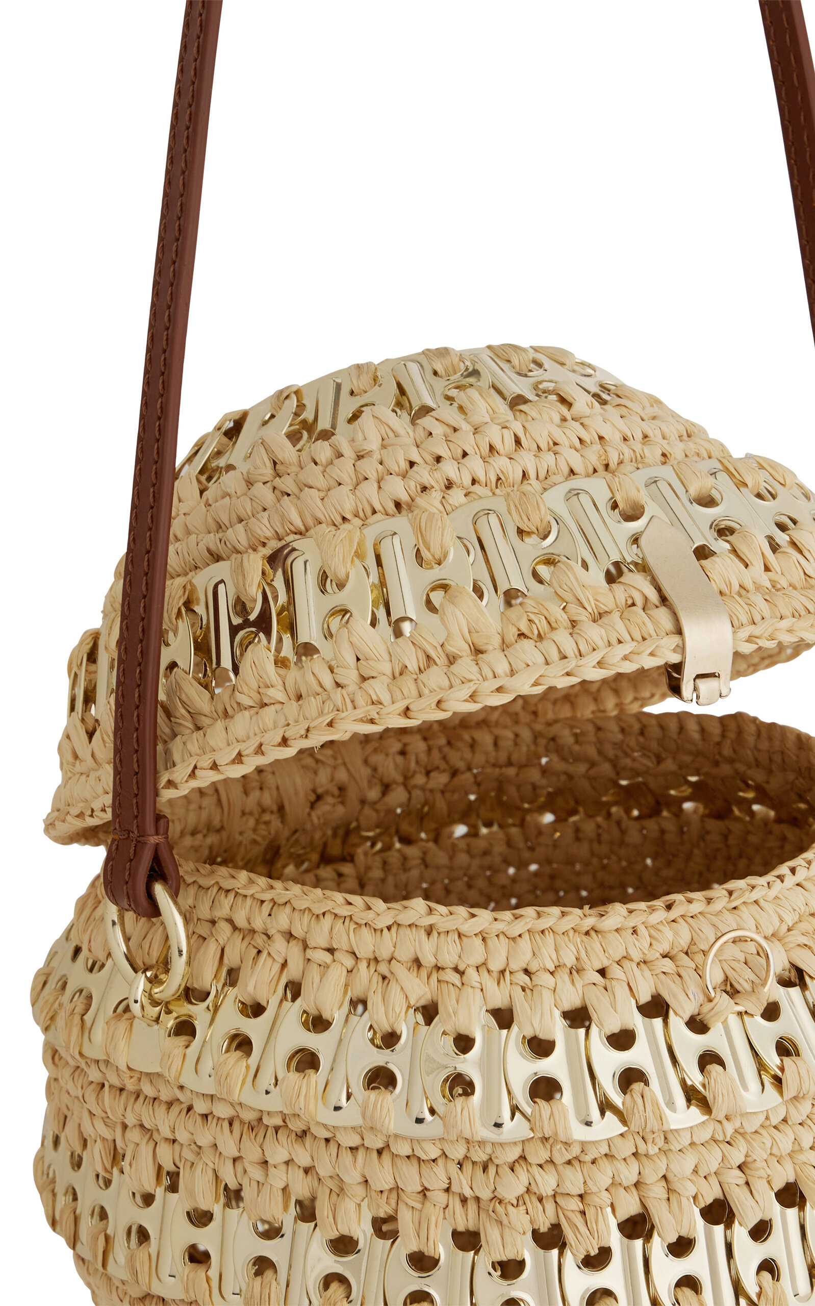 Hardware-Detailed Raffia Shoulder Bag neutral - 4