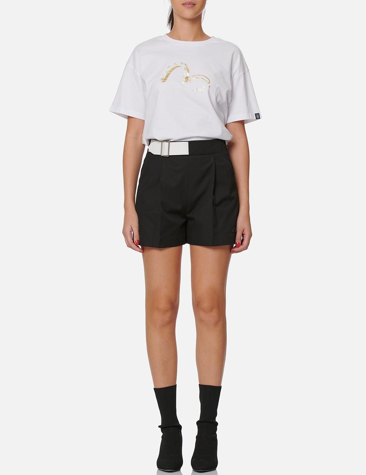 Partial Leather Buckle Belt Shorts - 5