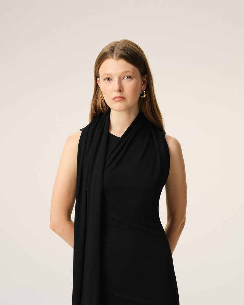 BLACK JERSEY MAXI LAVALLIERE DRESS 3