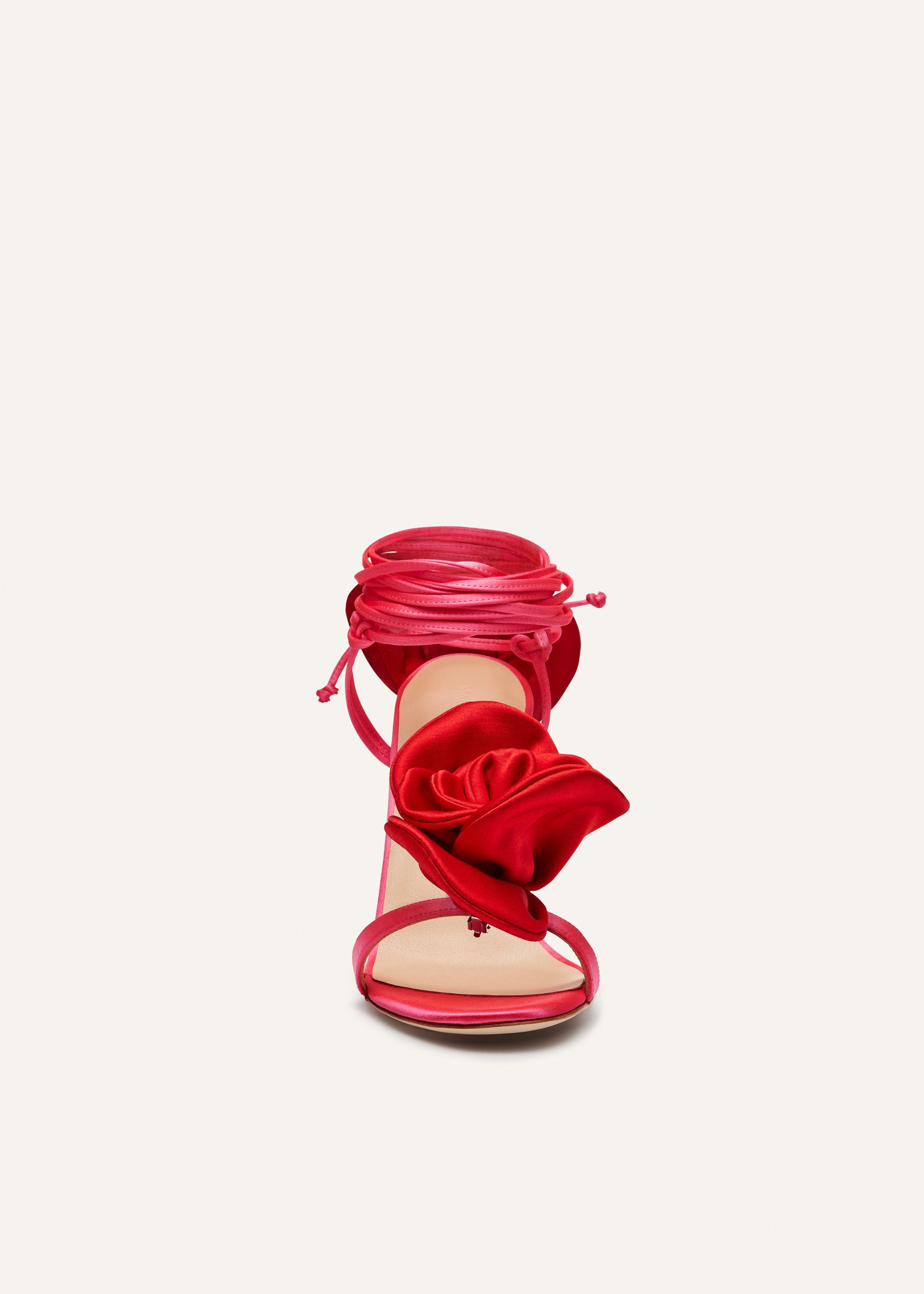 Double red flower heel sandals in fuchsia satin - 3
