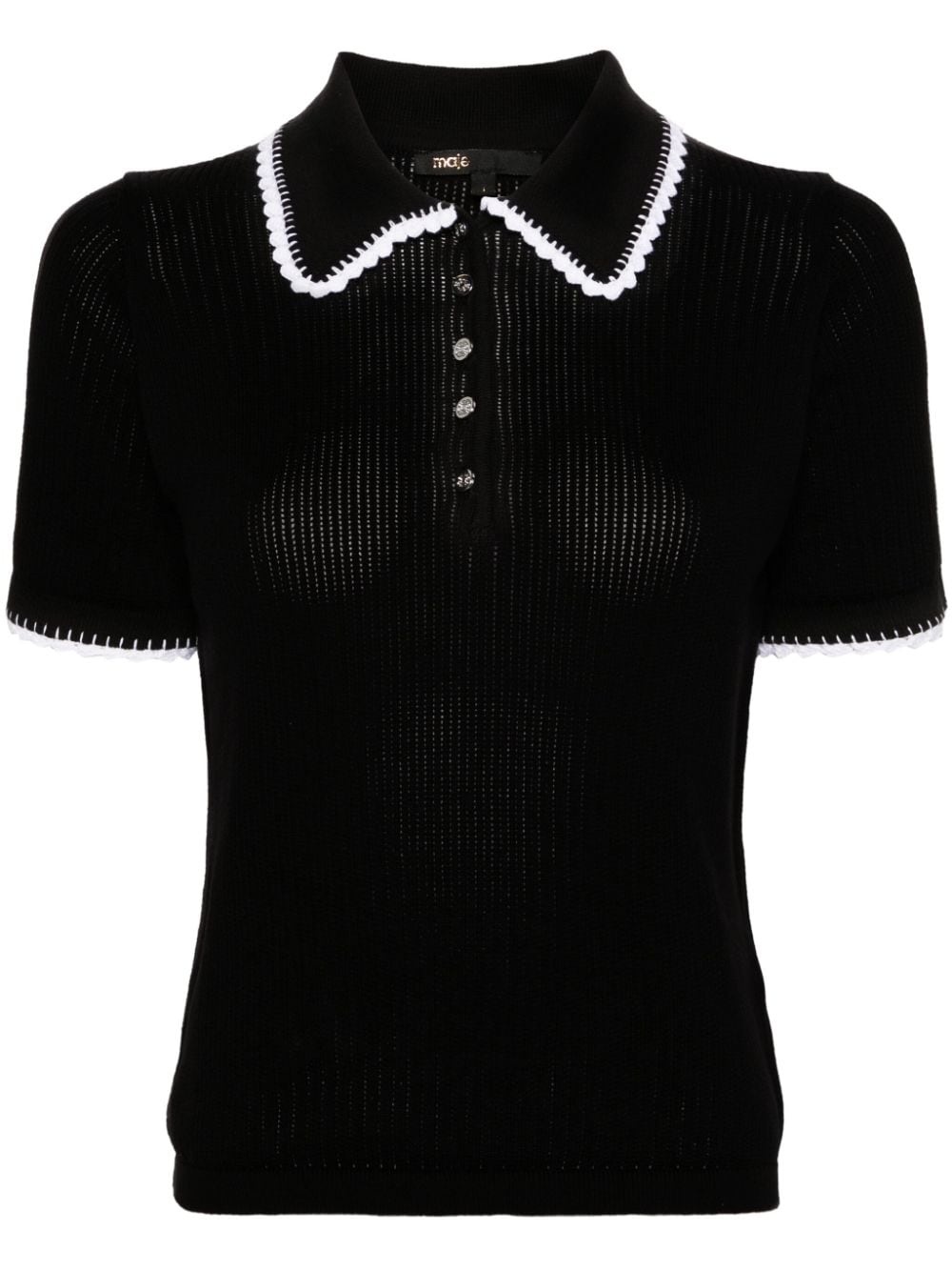 crochet-trim knitted polo top - 1