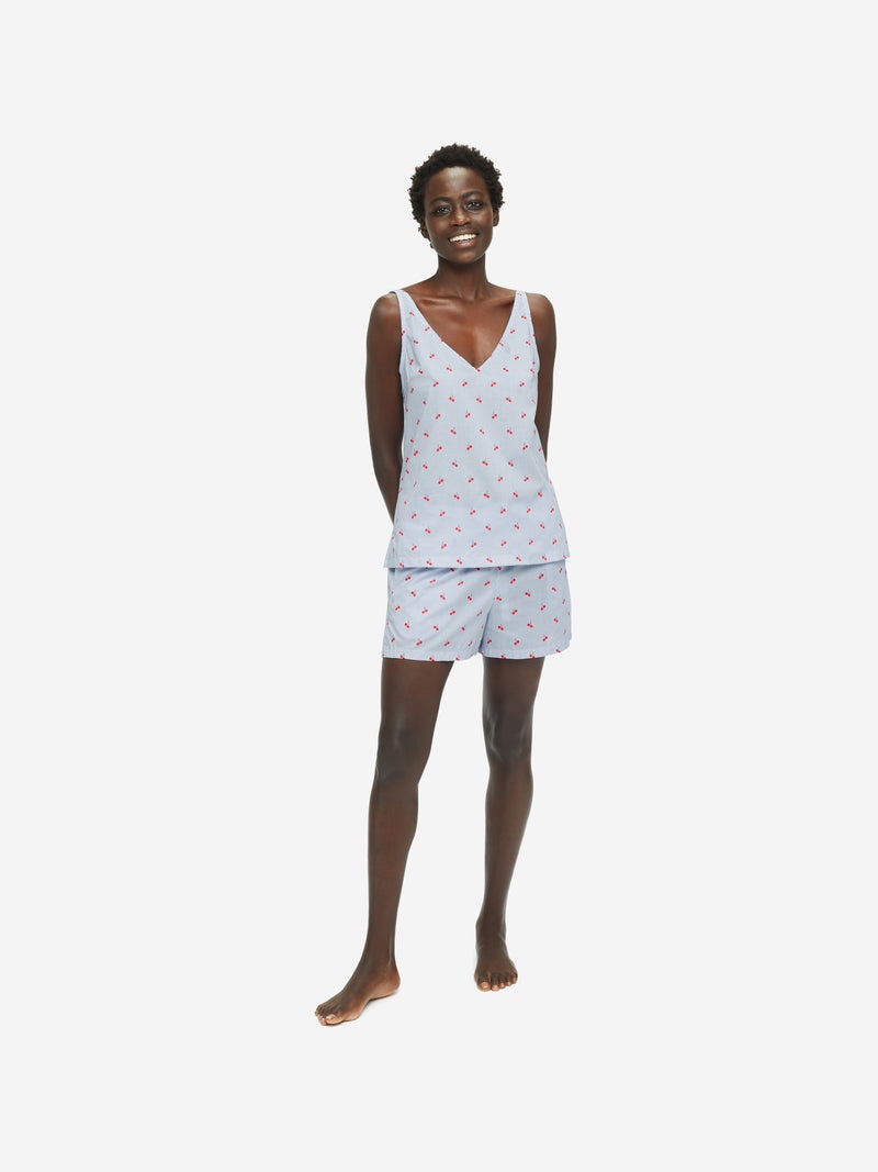 Women's Short Cami Pyjamas Nelson 84 Cotton Batiste Blue - 3