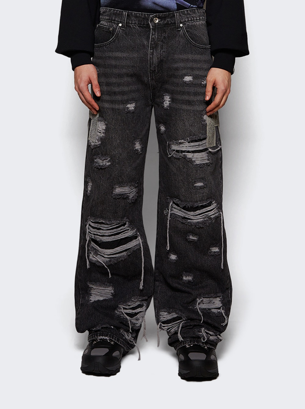 Side Patch Relaxation Denim Jeans Vintage Grey - 2
