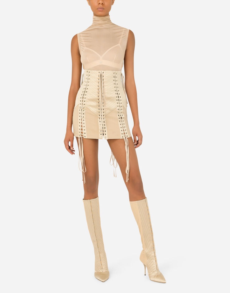 Jersey miniskirt with laces and eyelets - 5