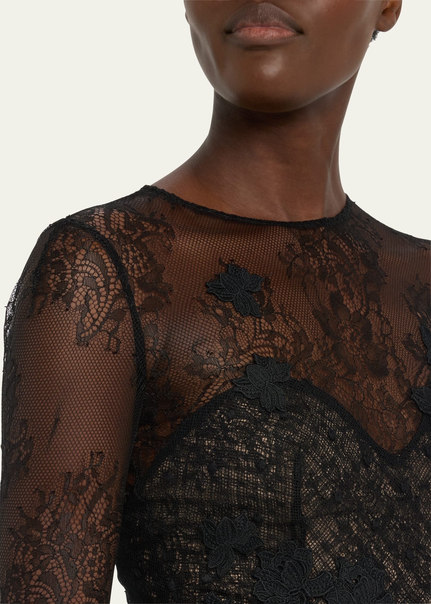 Oscar de la Renta floral-lace tweed midi dress - Black