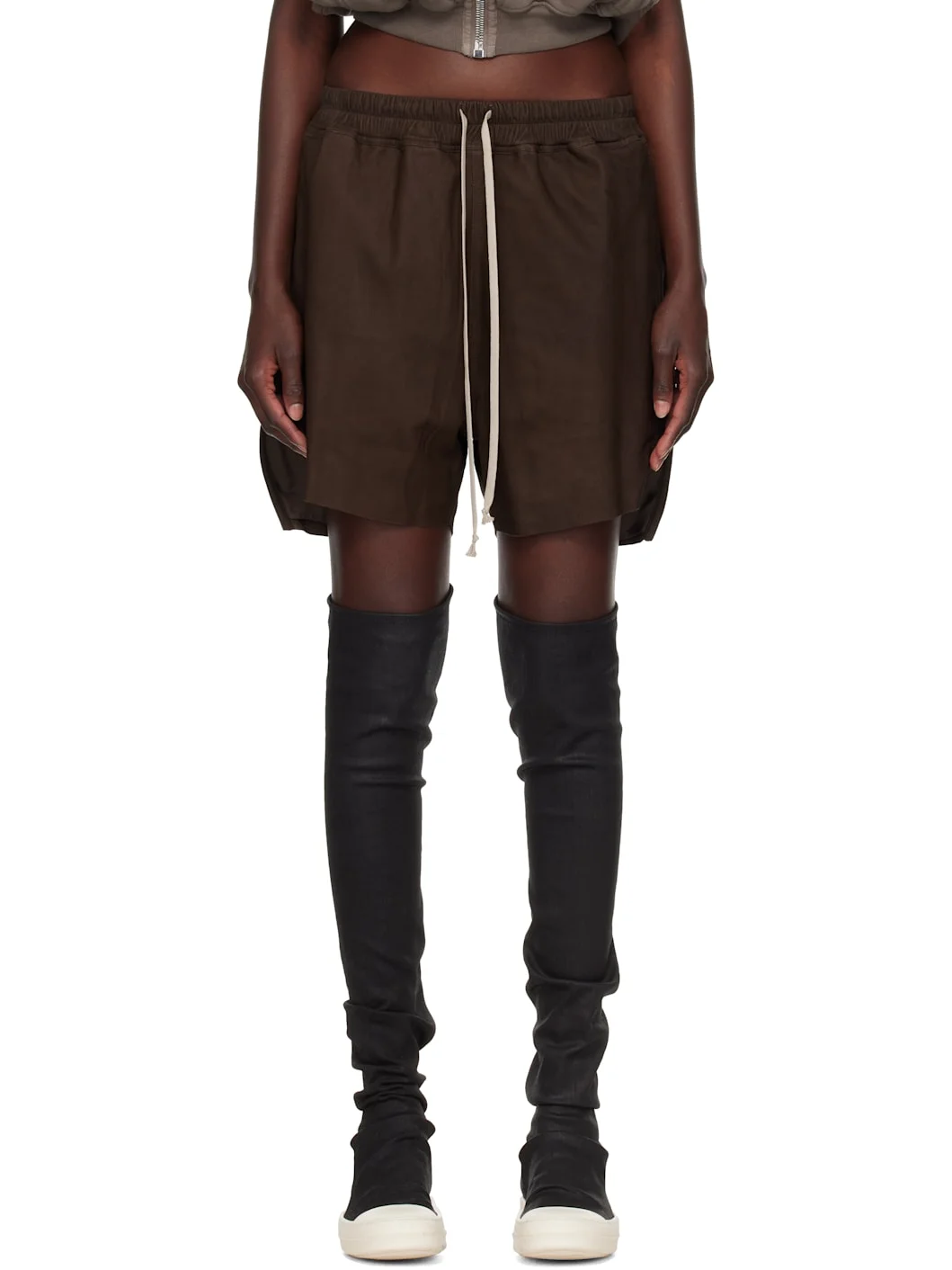 Brown Tower Boxers Leather Shorts - 1