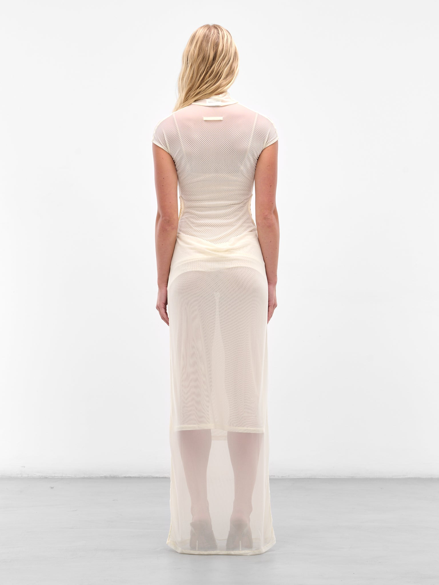 Ecru Sleeveless Flock Maxi Dress - 3