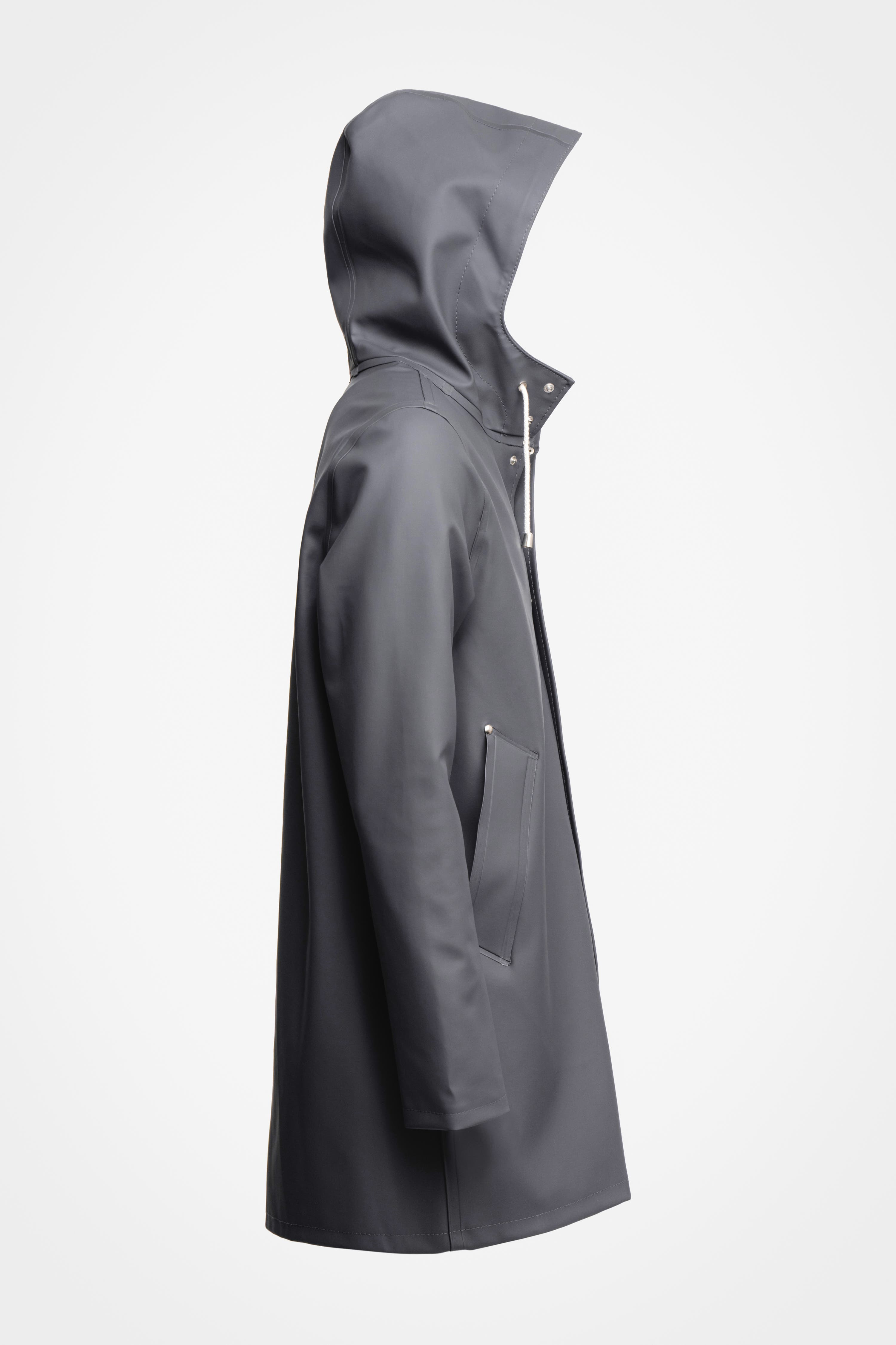 Stutterheim Stockholm Long Sleeve Hooded Raincoat in Charcoal at Nordstrom - 7