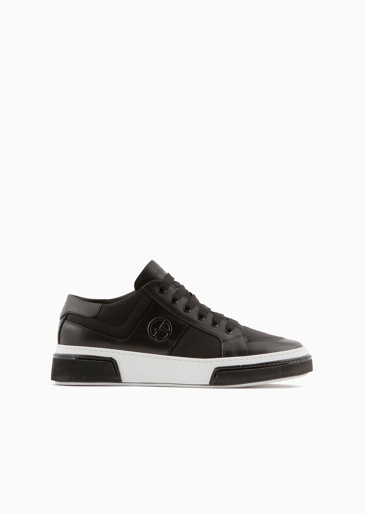 スニーカー Giorgio Armani Elegant Black Leather Trainers With Textured Giorgio Armani Elegant Black Leather Trainers With Textured