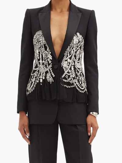 Alexander McQueen Peplum crystal-embellished wool-blend twill jacket outlook