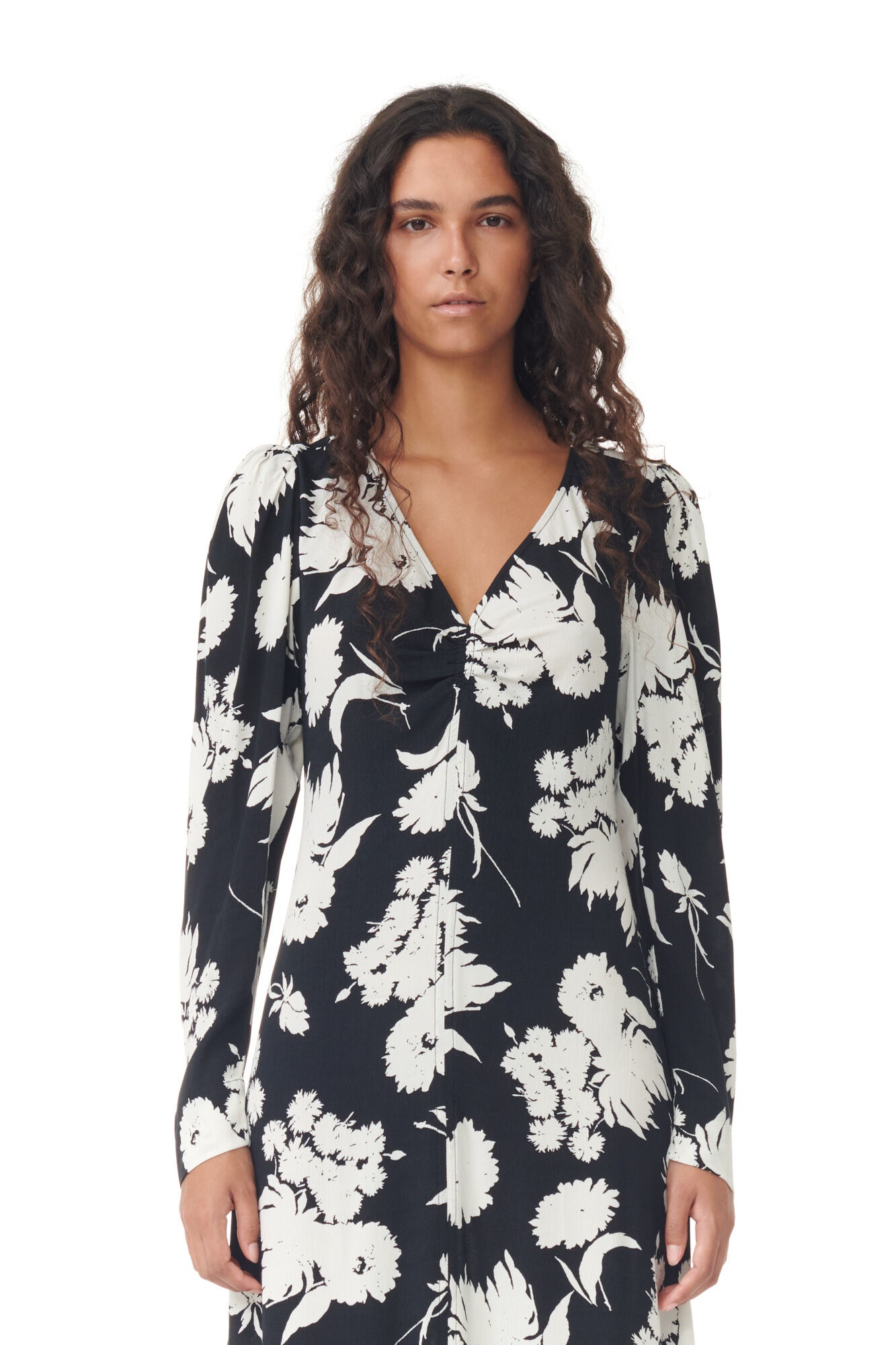 PRINTED CREPE V-NECK DRESS - 4