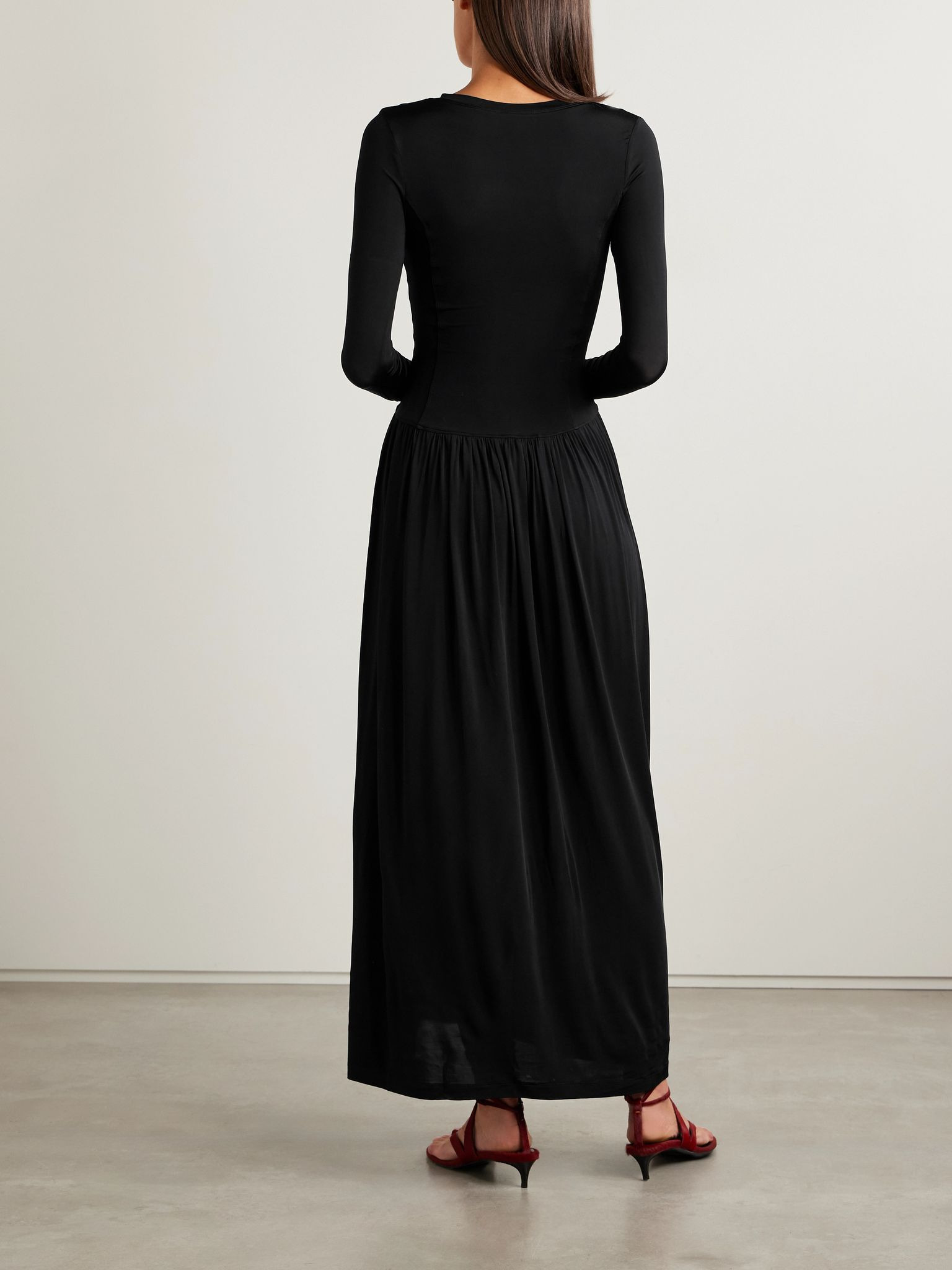 Amal gathered stretch-jersey maxi dress Black - 3