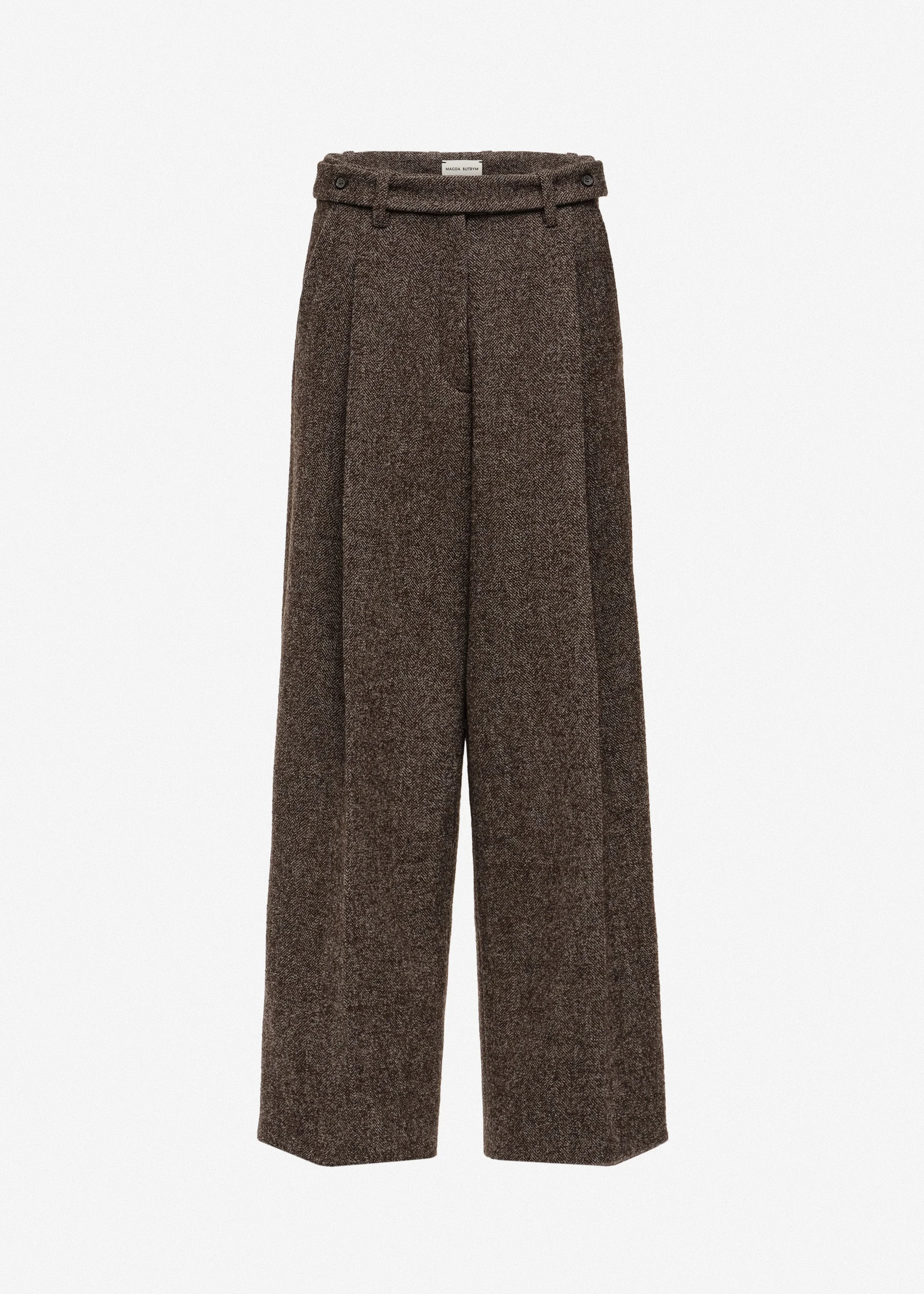 Wool wrap belt tailored trousers in brown - 1