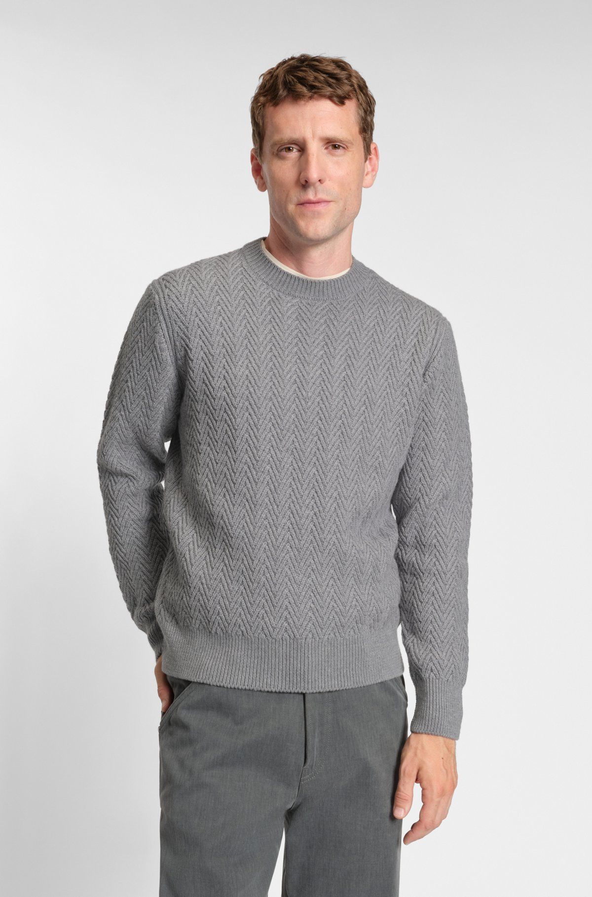 VIRGIN-WOOL SWEATER WITH HERRINGBONE STRUCTURE - 2