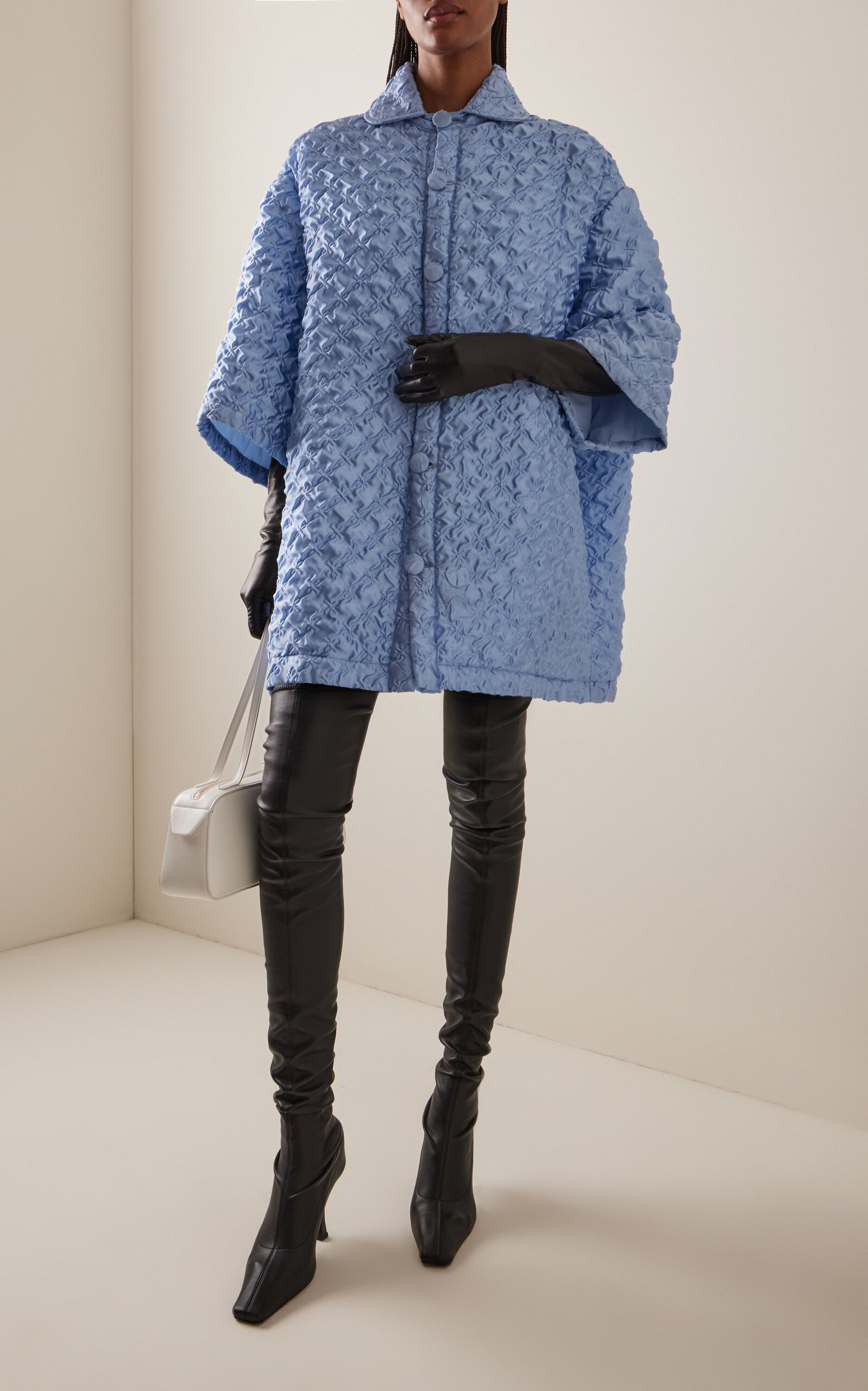 Oversizewd Textured Silk-Blend Jacket blue - 3