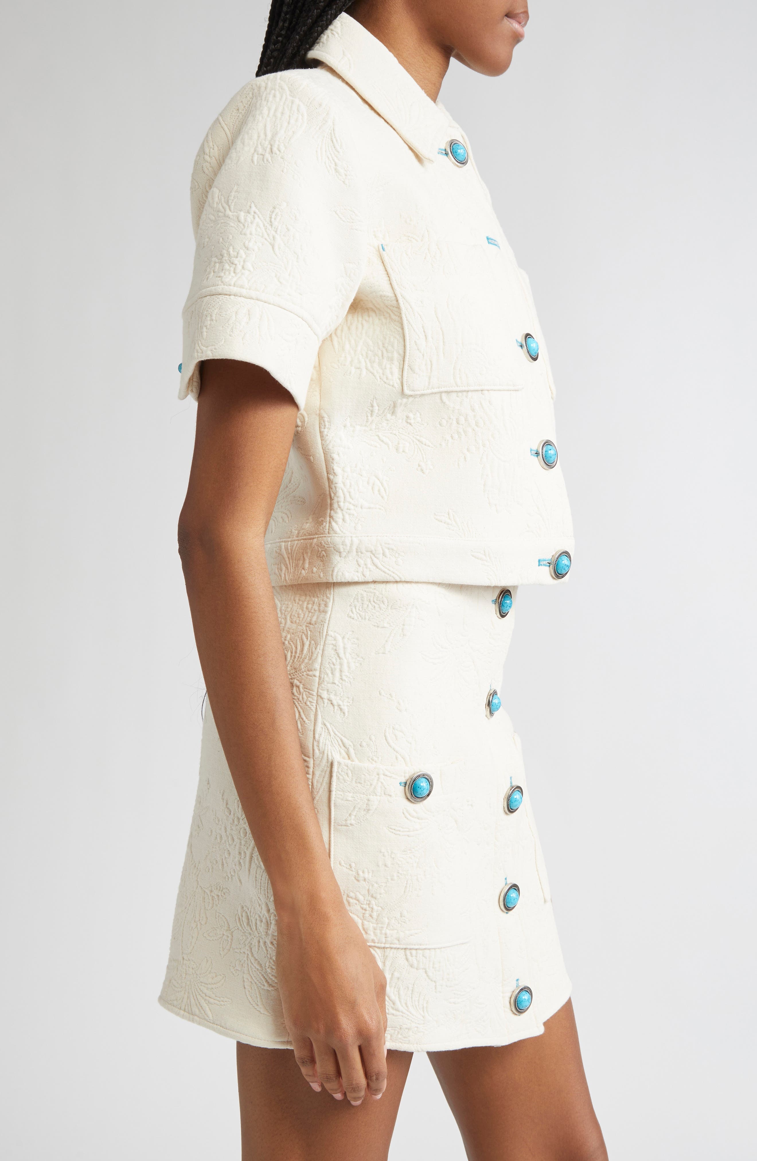 L'AGENCE Chita Crop Short Sleeve Jacket in Ivory at Nordstrom - 4