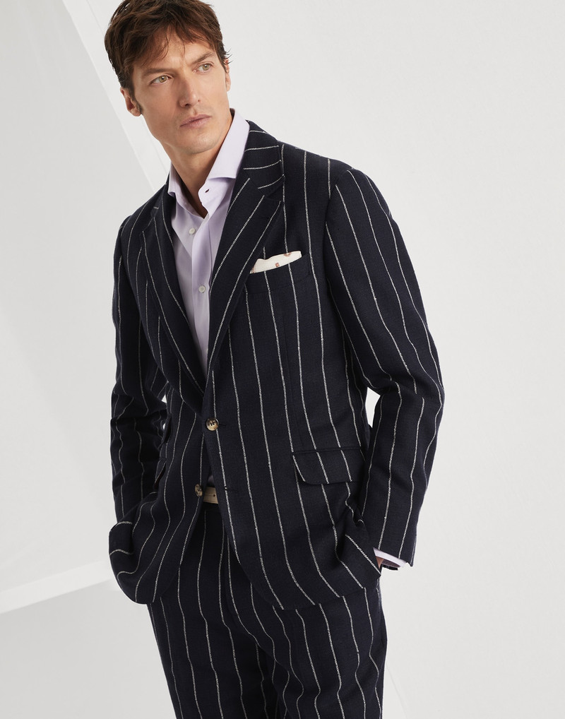 Slubbed 린넨 및 면 chalk 줄무늬 캔버스 deconstructed Cavallo blazer - 1