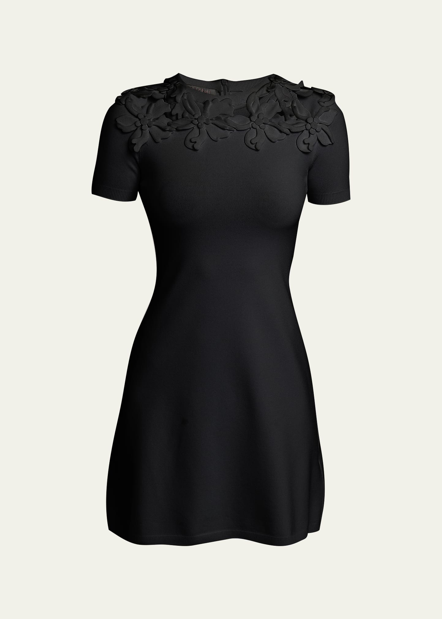 ワンピース VALENTINO Valentino Knit Mini Dress Valentino Knit Mini Dress with Floral Embroidered Neckline