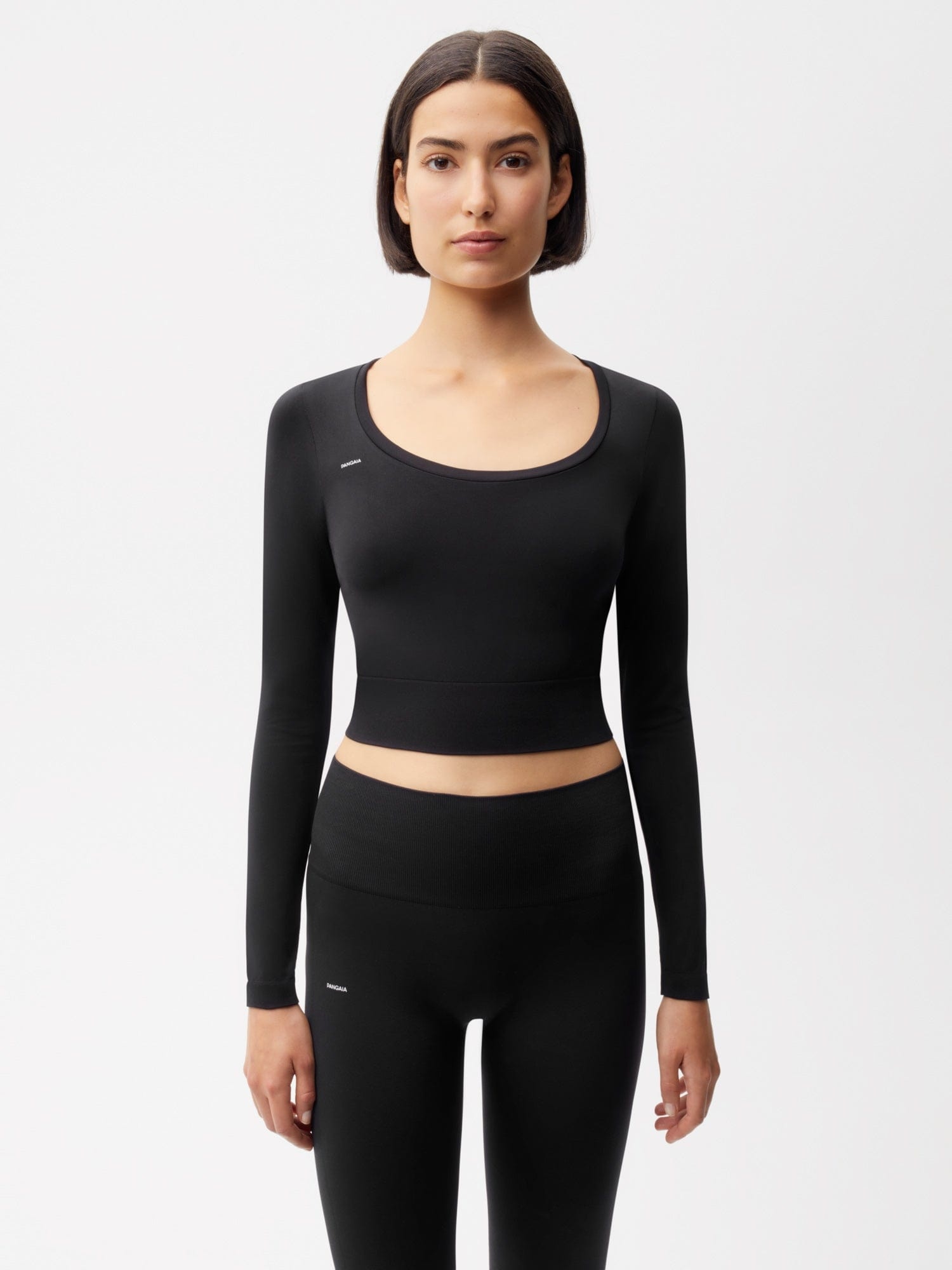 Women's Plant-Stretch Long Sleeve Cropped Top - Black - 2