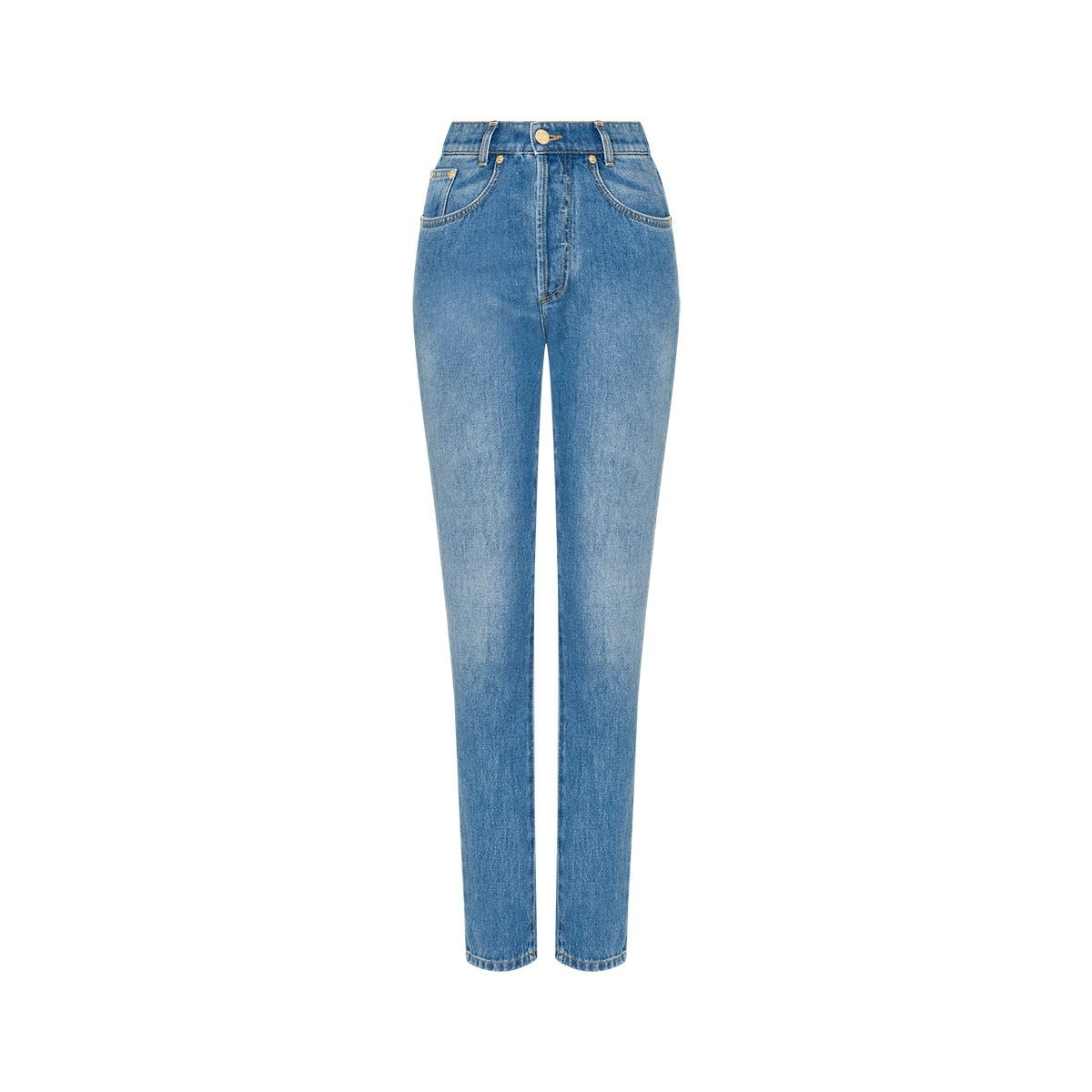 BLUE COTTON DENIM TROUSERS - 6