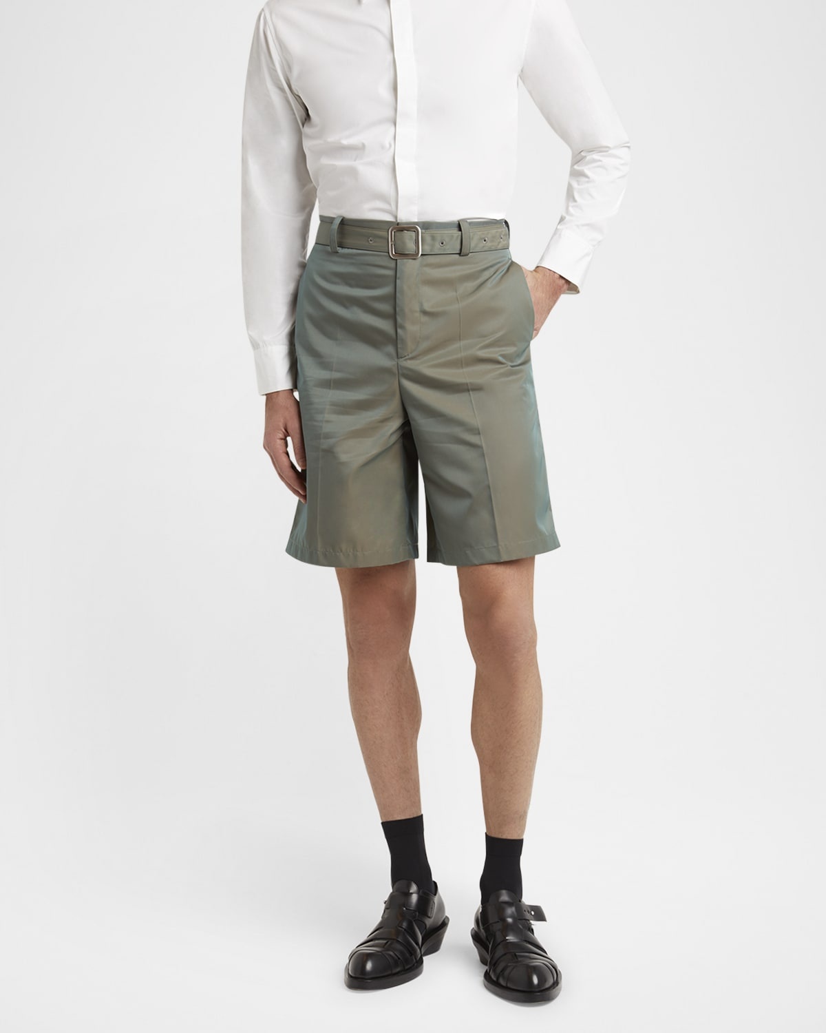 Men's Glaze Effect Self-Belt Shorts - 4