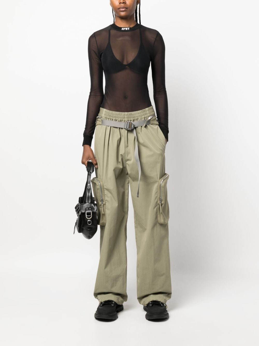 logo-embroidered mesh bodysuit - 3