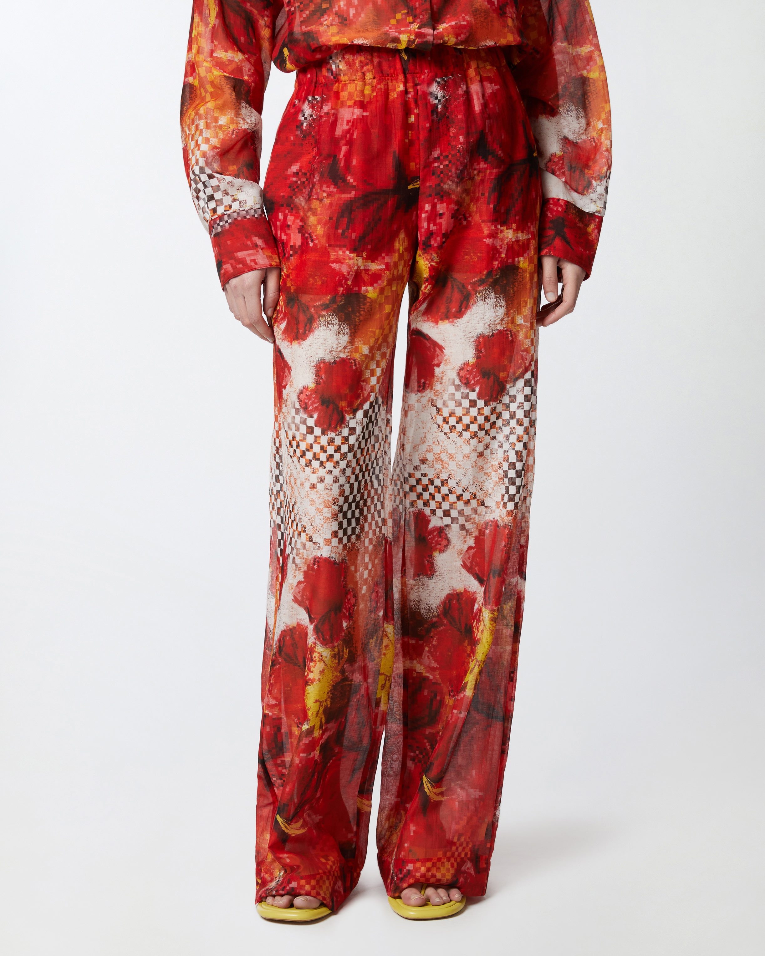 LIGHTWEIGHT PALAZZO TROUSERS WITH DAMIER FLORAL PRINT - 3