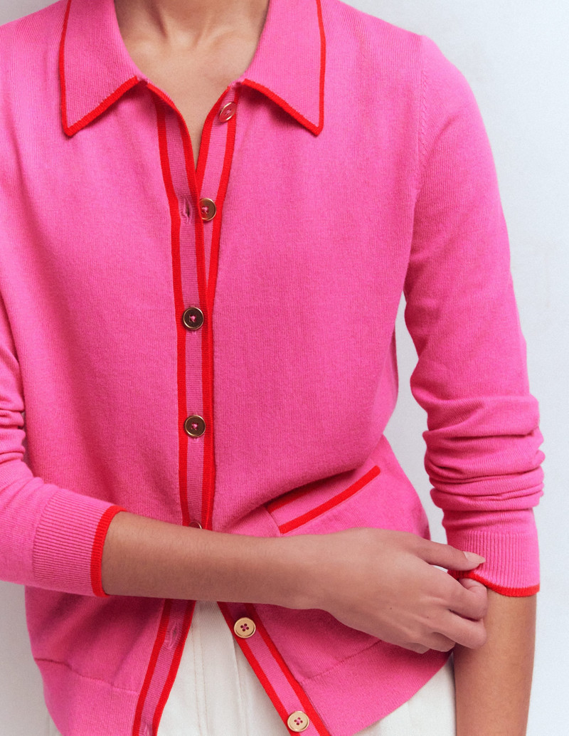 Liz Knitted Collared Cardigan-Pink Punch 4