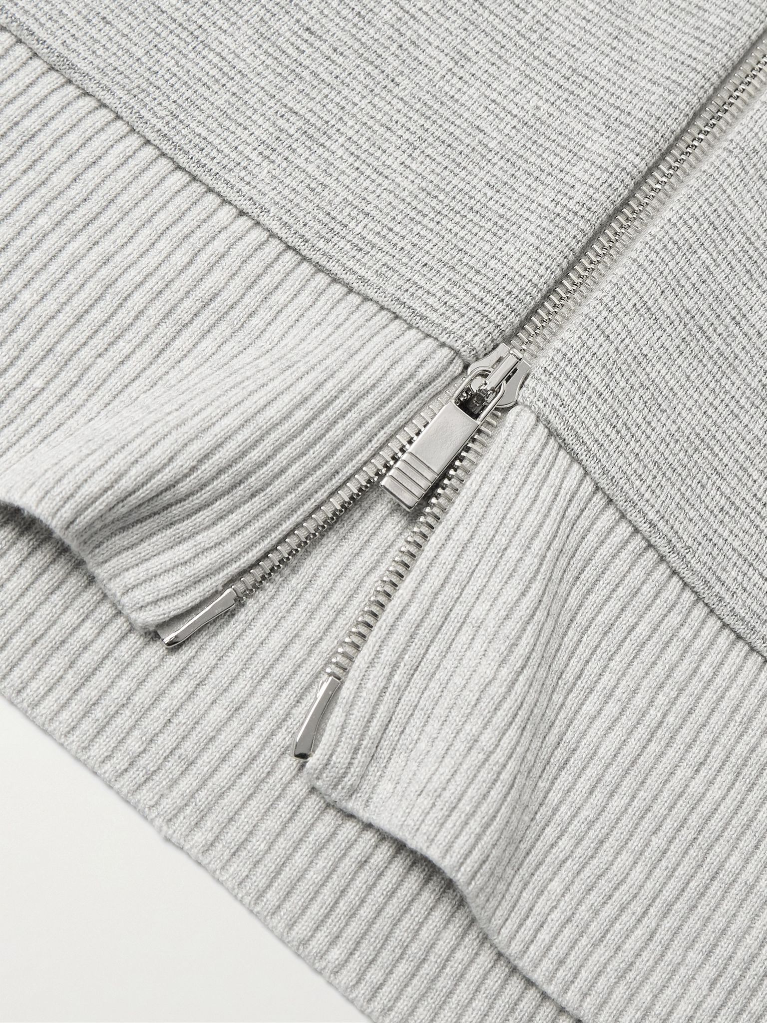 Striped Textured Linen and Cotton-Blend Zip-Up Hoodie Gray - 5