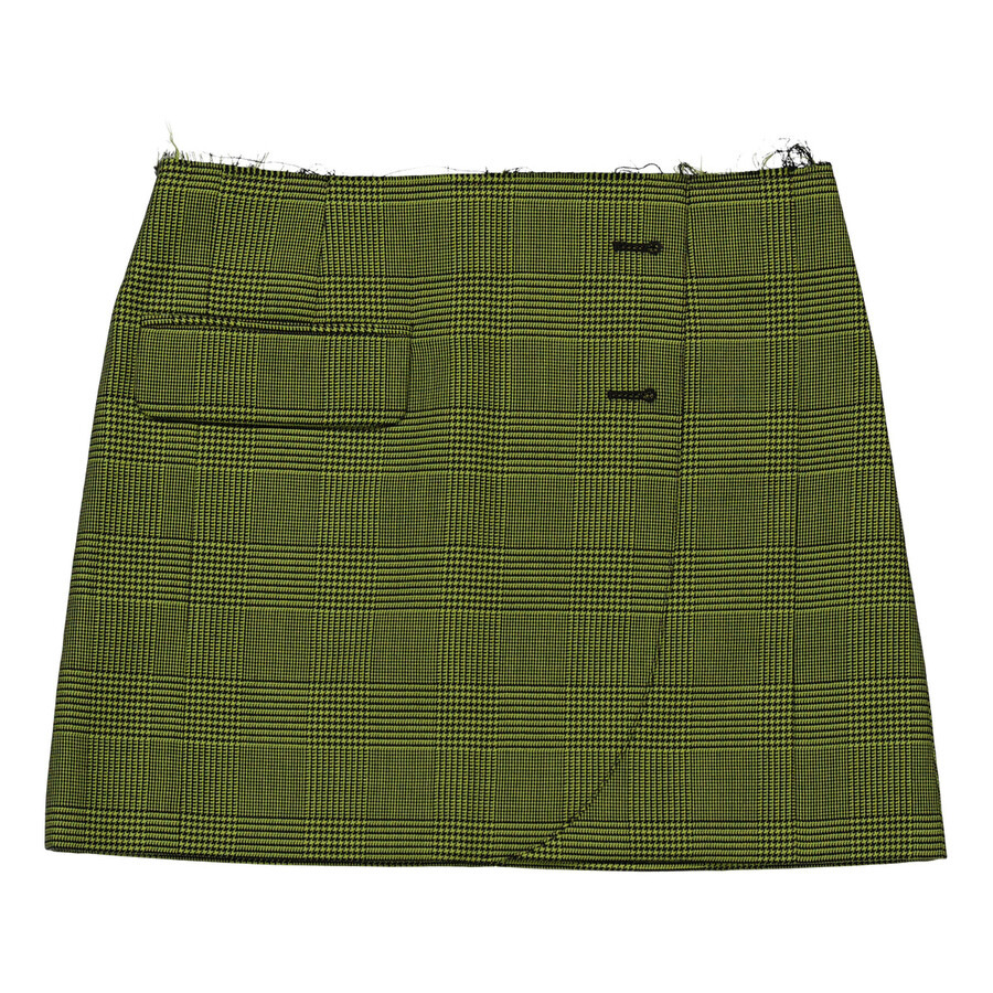 Vetements Ladies Neon Yellow Check Mini Tailored Skirt, Size Small - 1
