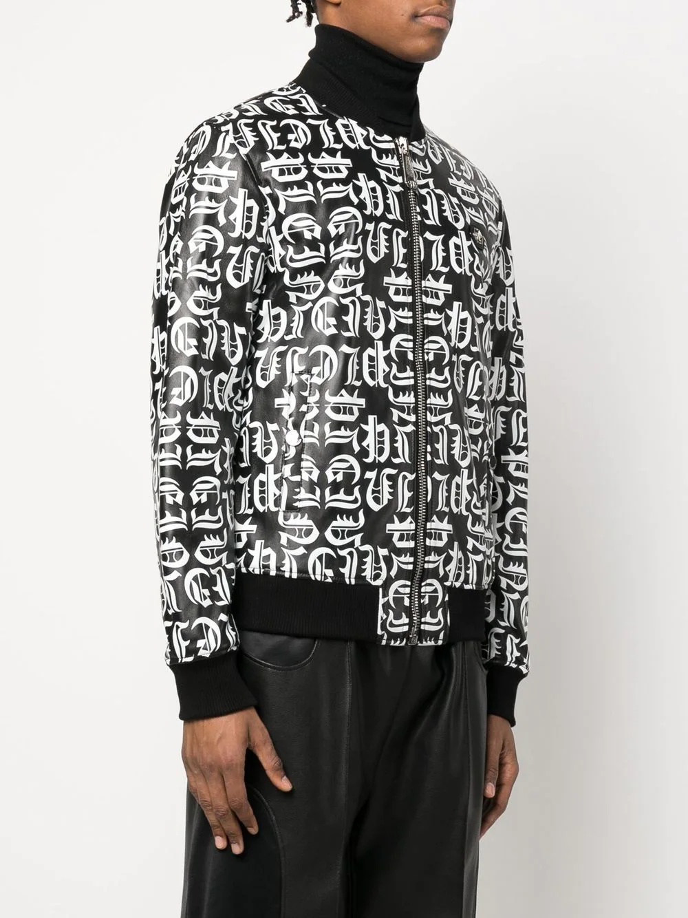 logo-print leather bomber jacket - 3