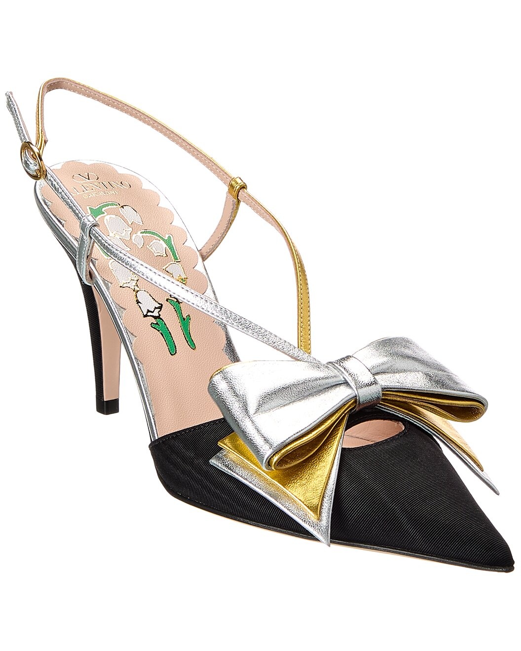 Valentino Bowow 85 Grosgrain & Leather Slingback Pump - 1