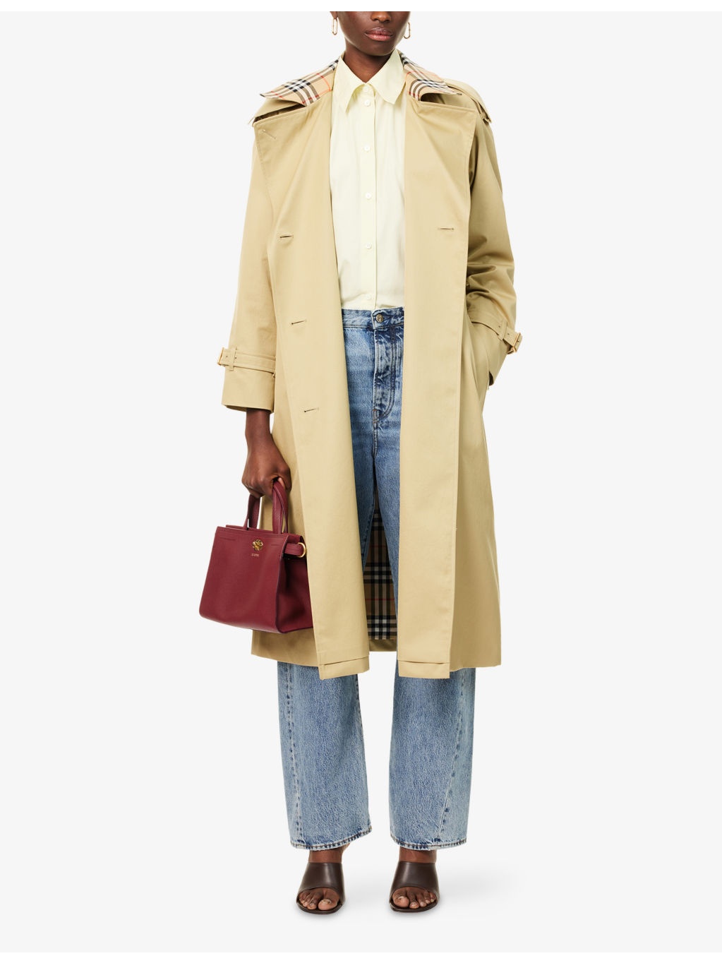Castleford Check-Print-Collar Cotton-Poplin Trench Coat - 2
