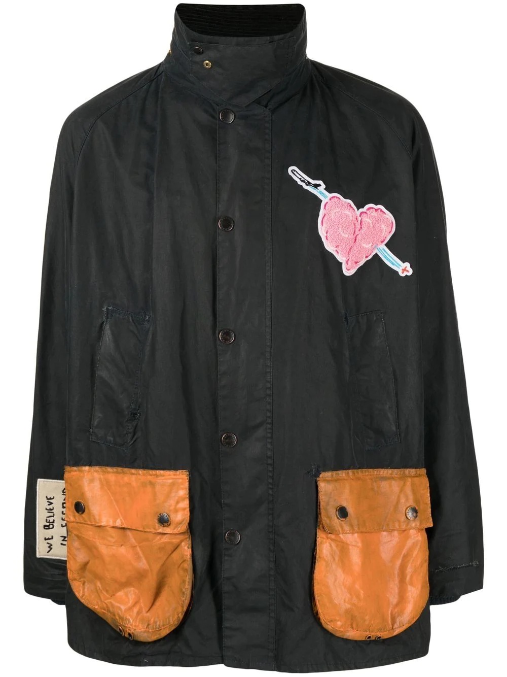 heart-patch wax jacket - 1