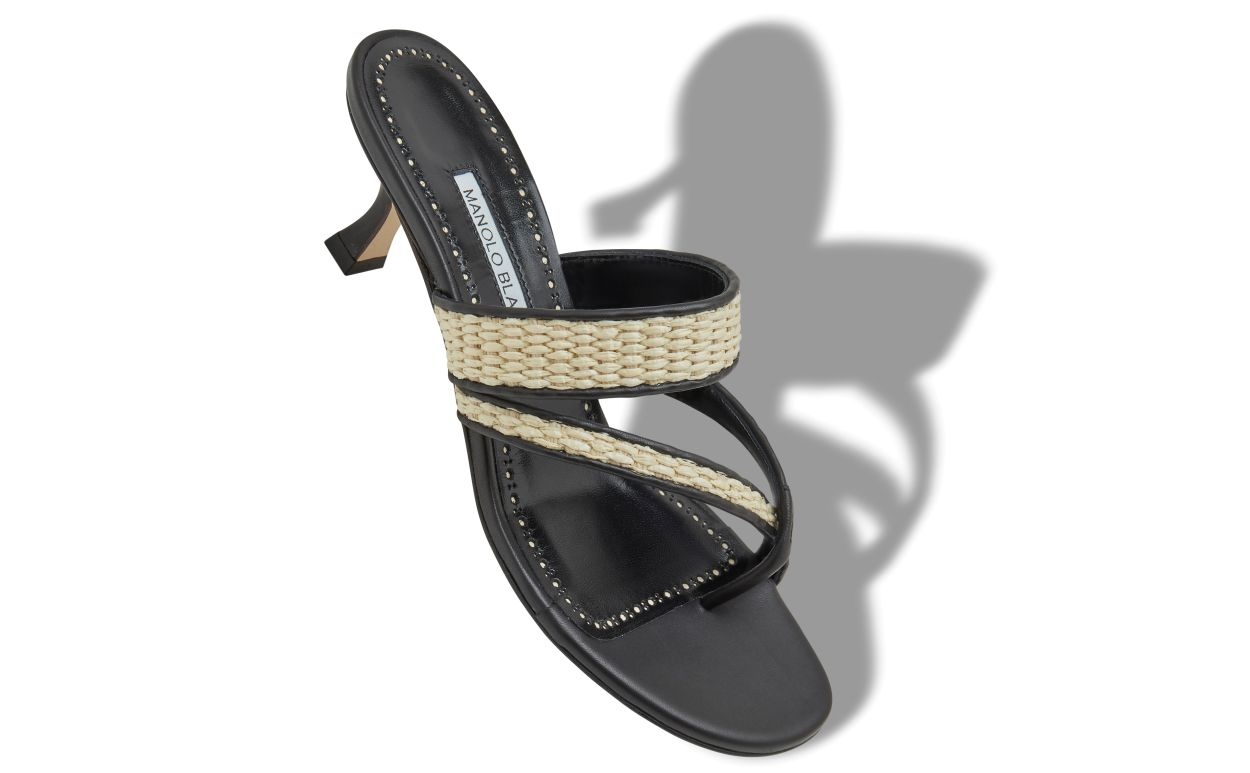 Black and Beige Raffia Sandals - 2