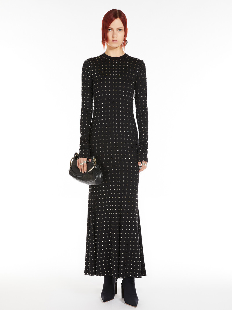 OSCURI Scuba jersey dress with rhinestones 1