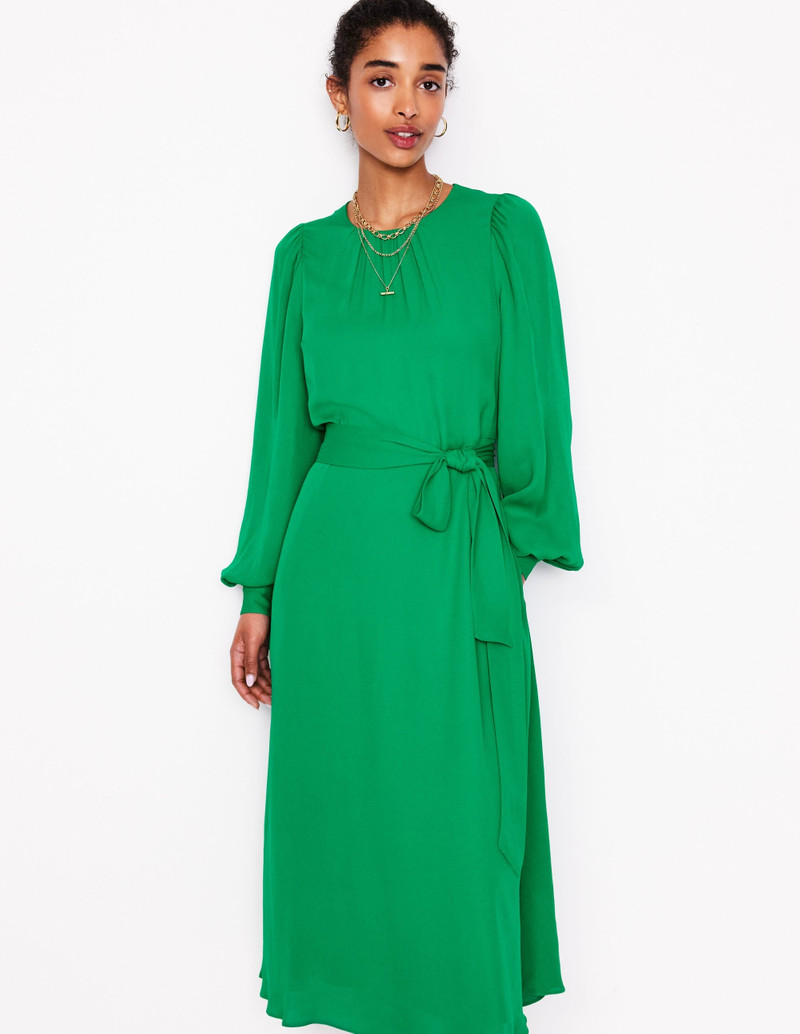 Blouson Sleeve Midi Dress-Rich Emerald 5