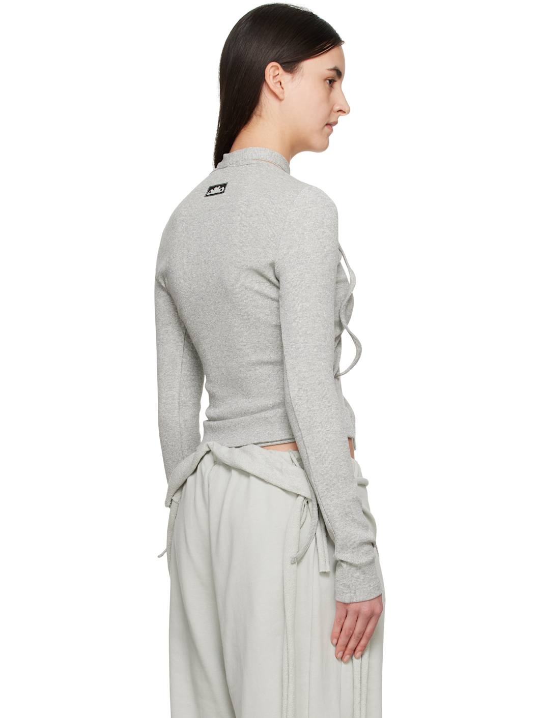 Gray Double Closure Rib Cardigan - 3