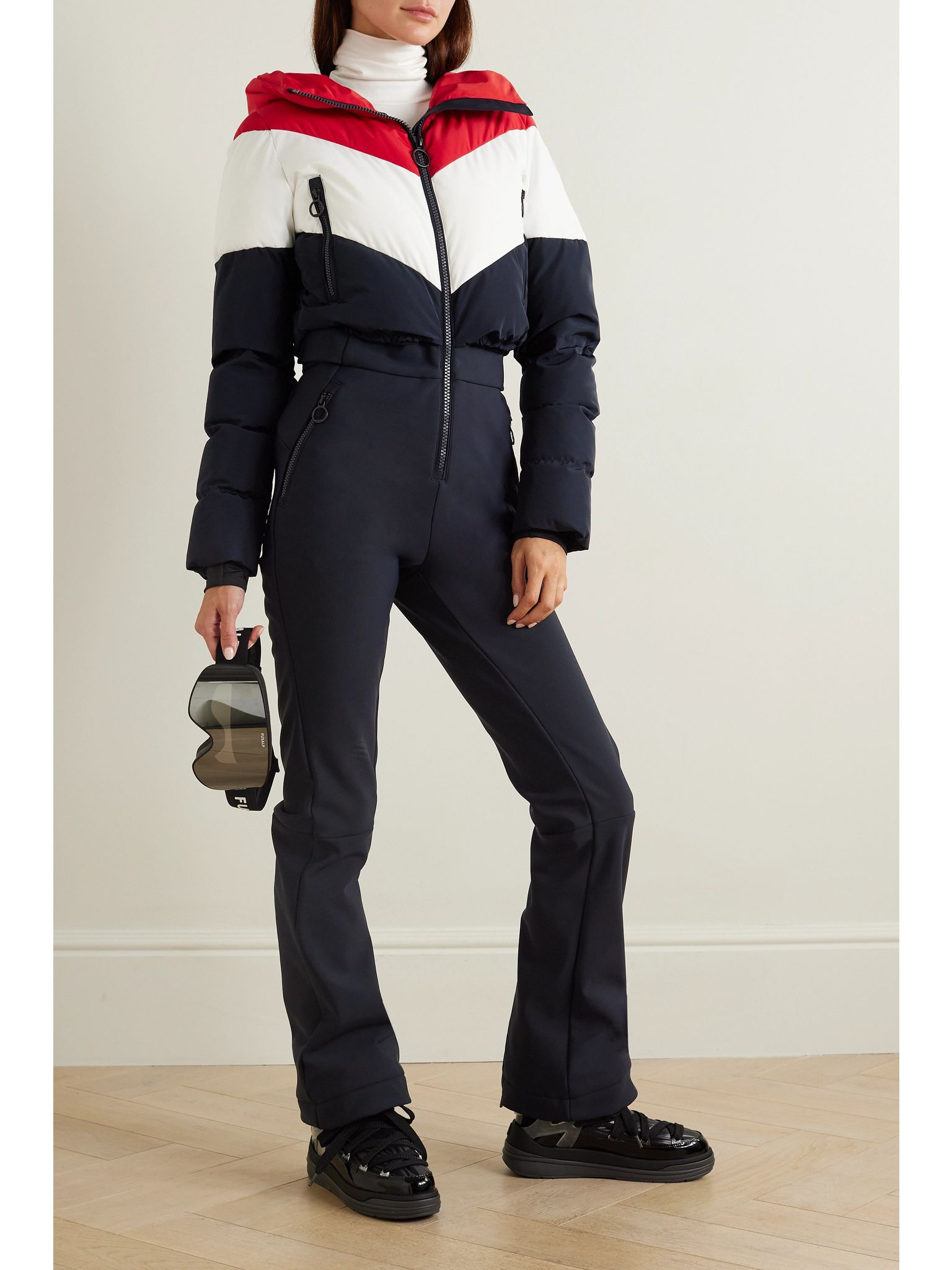 Kira softshell quilted color-block ski suit Navy - 2