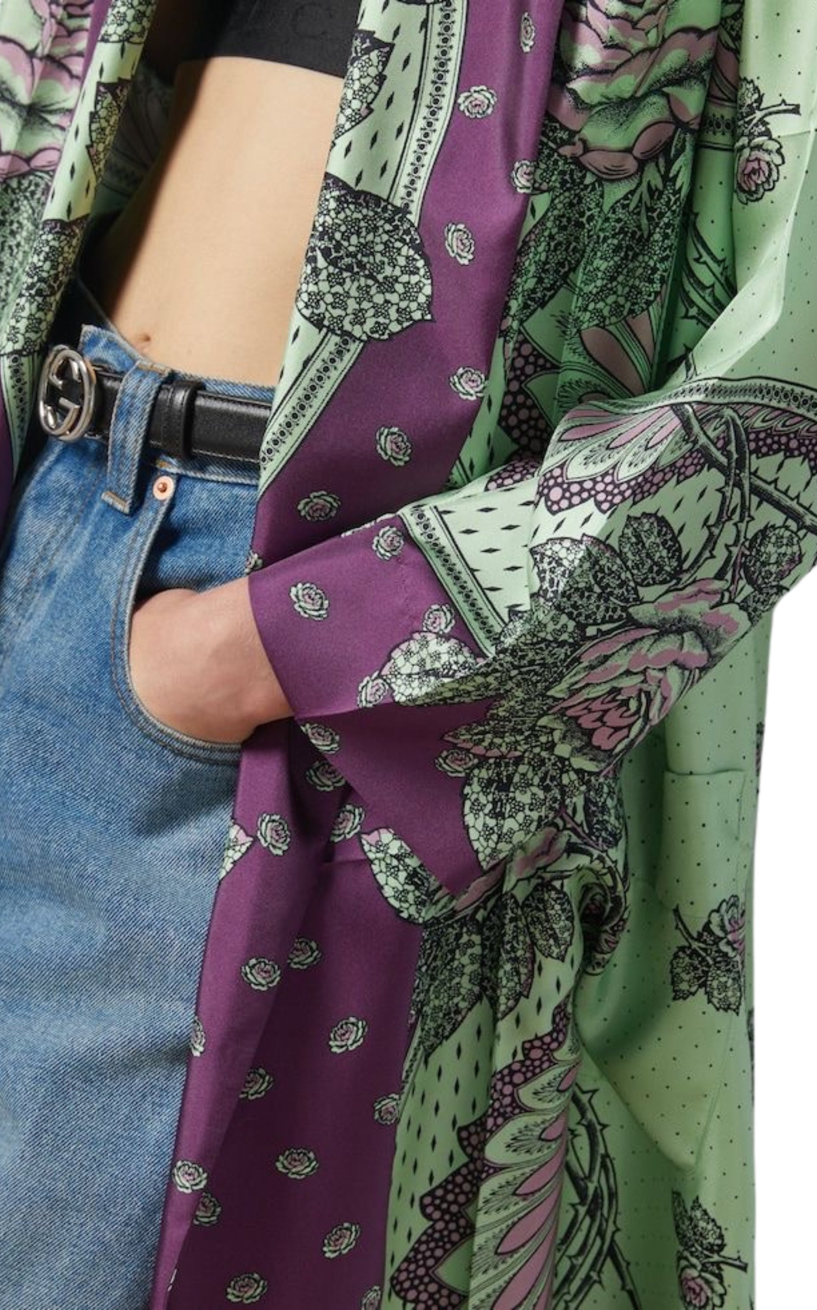 Green Paisley Print Silk Robe - 5