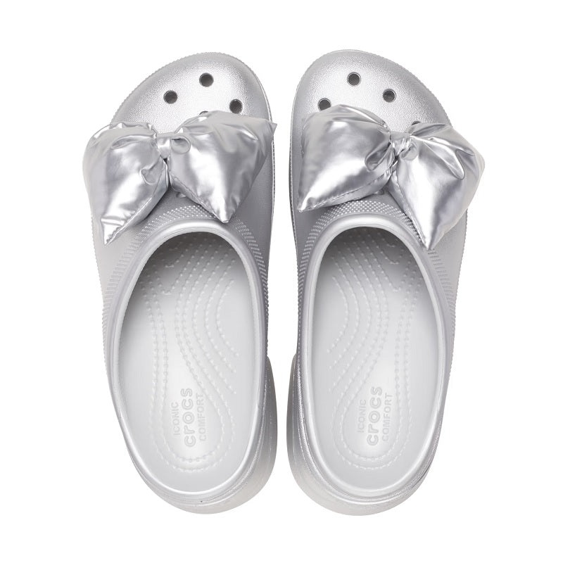 (WMNS) Crocs Siren Metallic Bow Clogs 'Silver' 210050-0P1 - 4