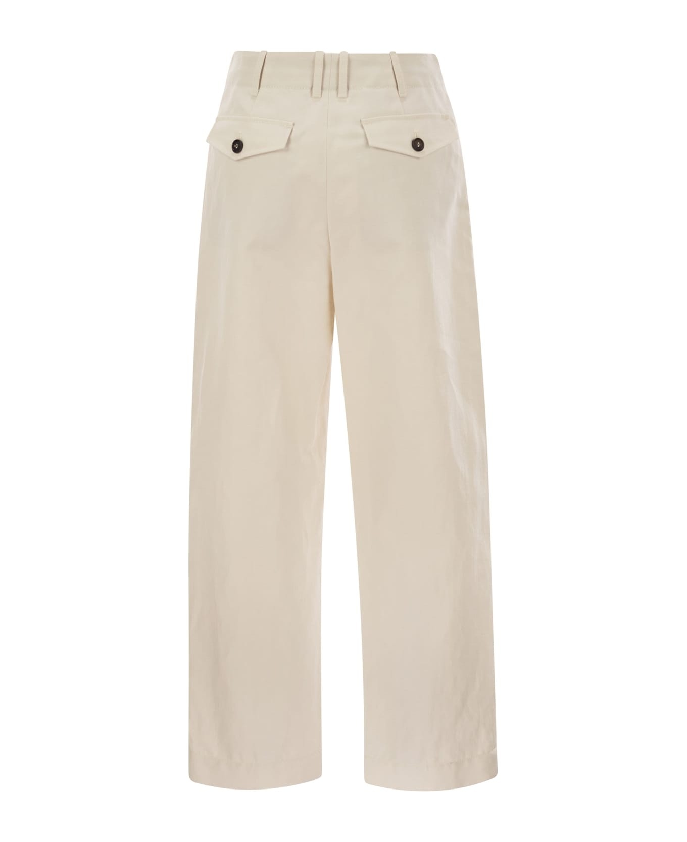 Pleated Chino Trousers In Cotton Canvas And Linen - 2