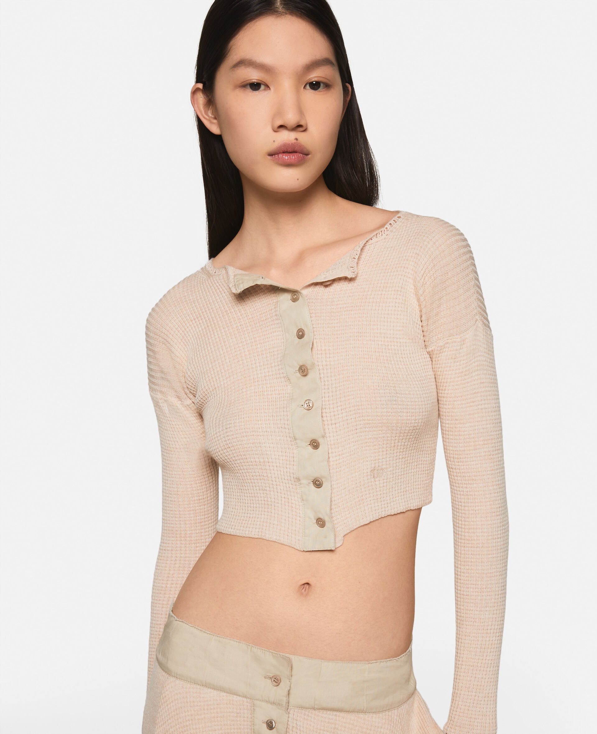 Waffle-Knit Cropped Wool Cardigan - 5