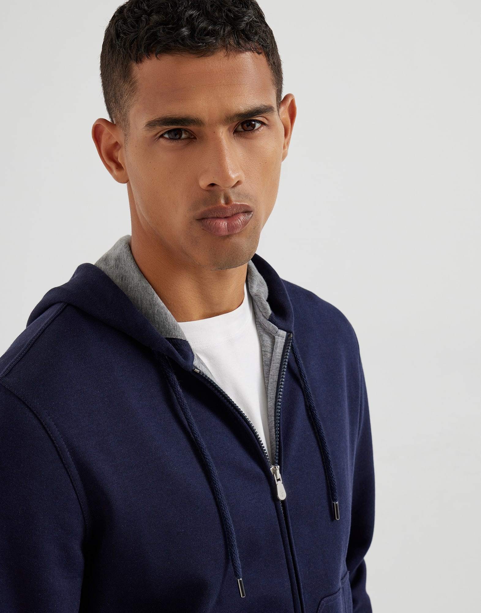 Cotton, cashmere and silk French terry double cloth hooded sweatshirt with zipper - 3