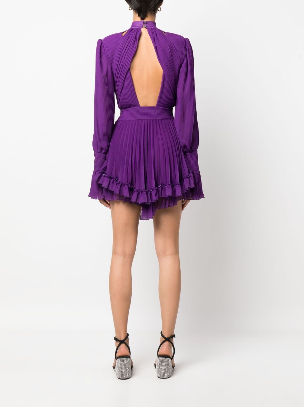 plunging V-neck pleated dress - 4