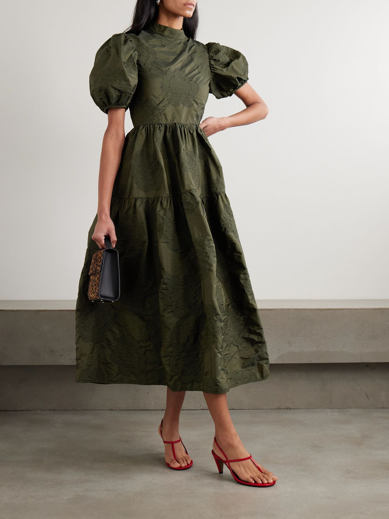 CECILIE BAHNSEN Kelly tiered matelassé-taffeta midi dress Army green outlook