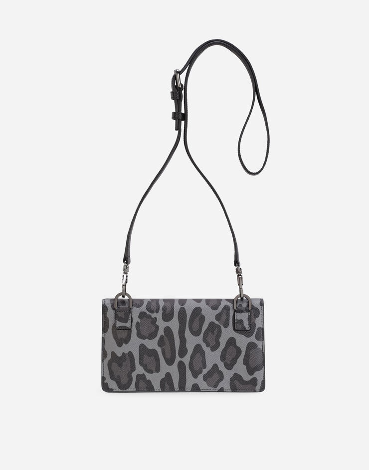 Dauphine calfskin wallet with shoulder strap and leopard print against a gray background - 3