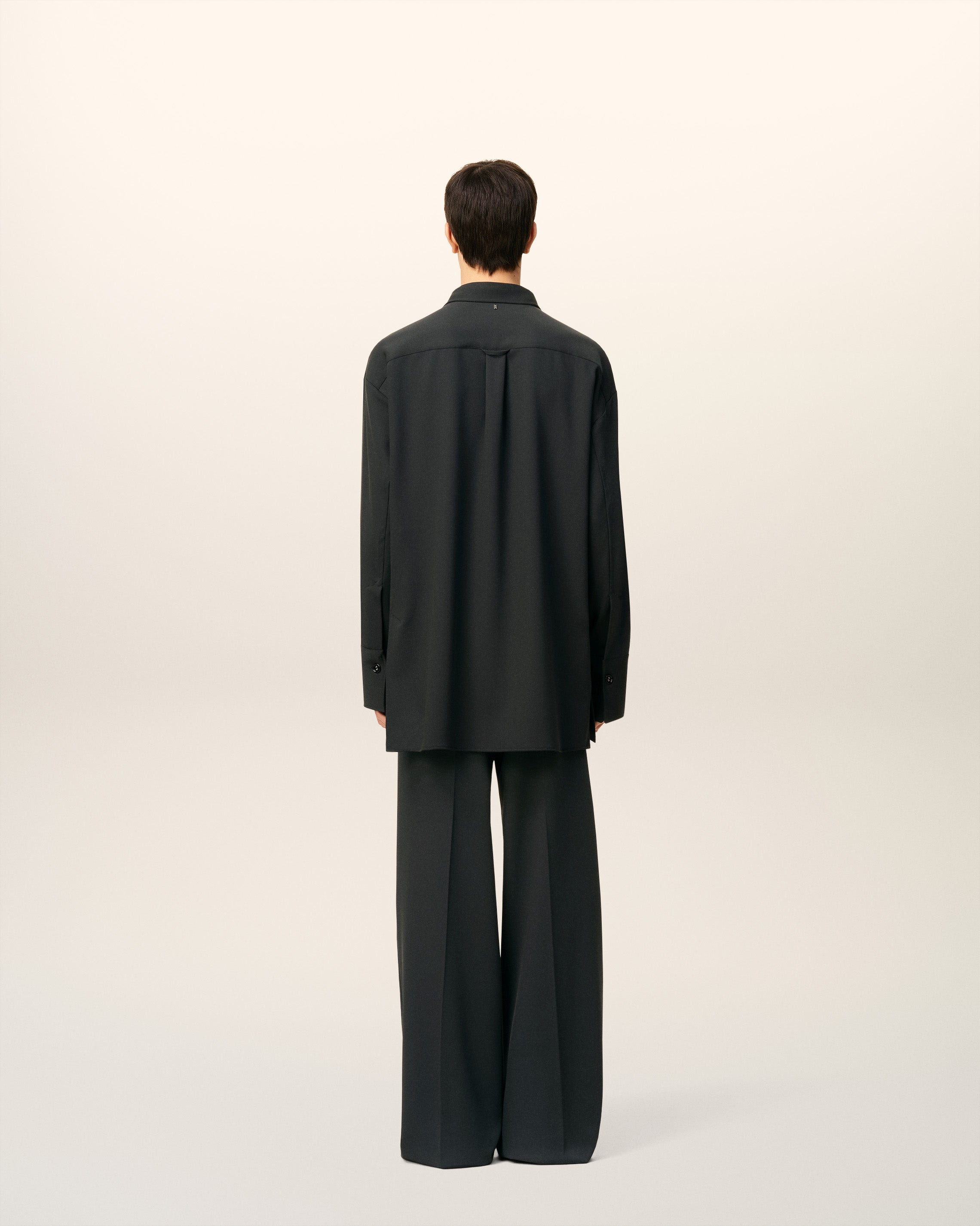 BLACK WOOL LONG OVERSIZED SHIRT - 5