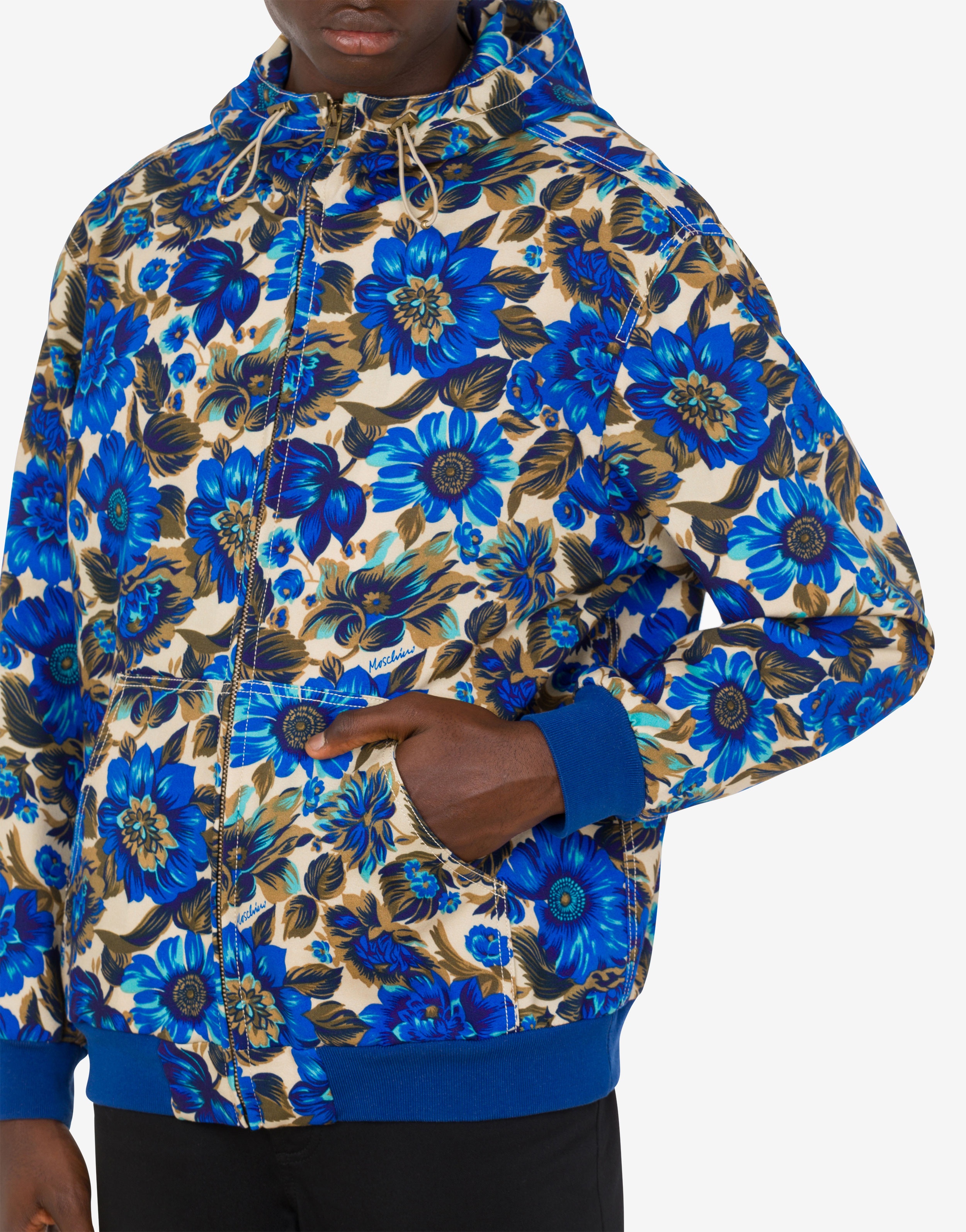 ALLOVER BLUE FLOWERS STRETCH BULL BOMBER JACKET - 4